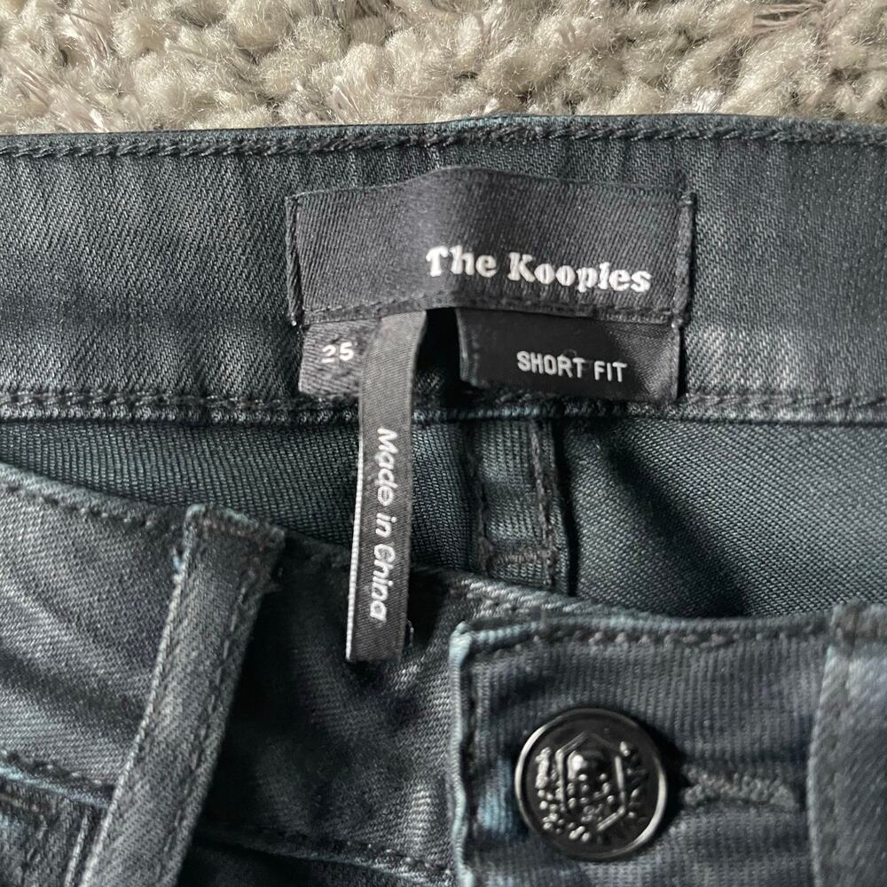 The Kooples Leather Effect Waxed Black Denim Short Fit Jeans Size 25 - Picture 3 of 10
